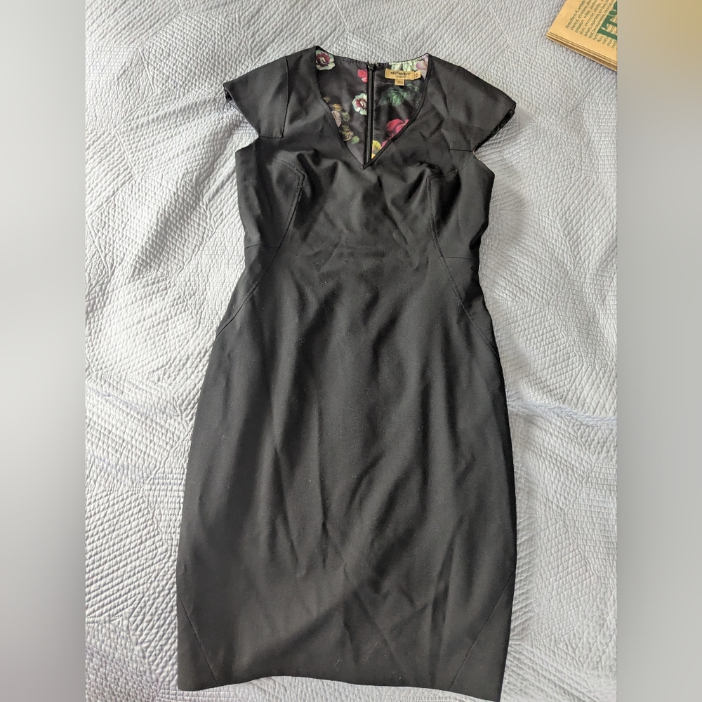 Ted Baker Elegant Black Mini Dress with Floral Accent